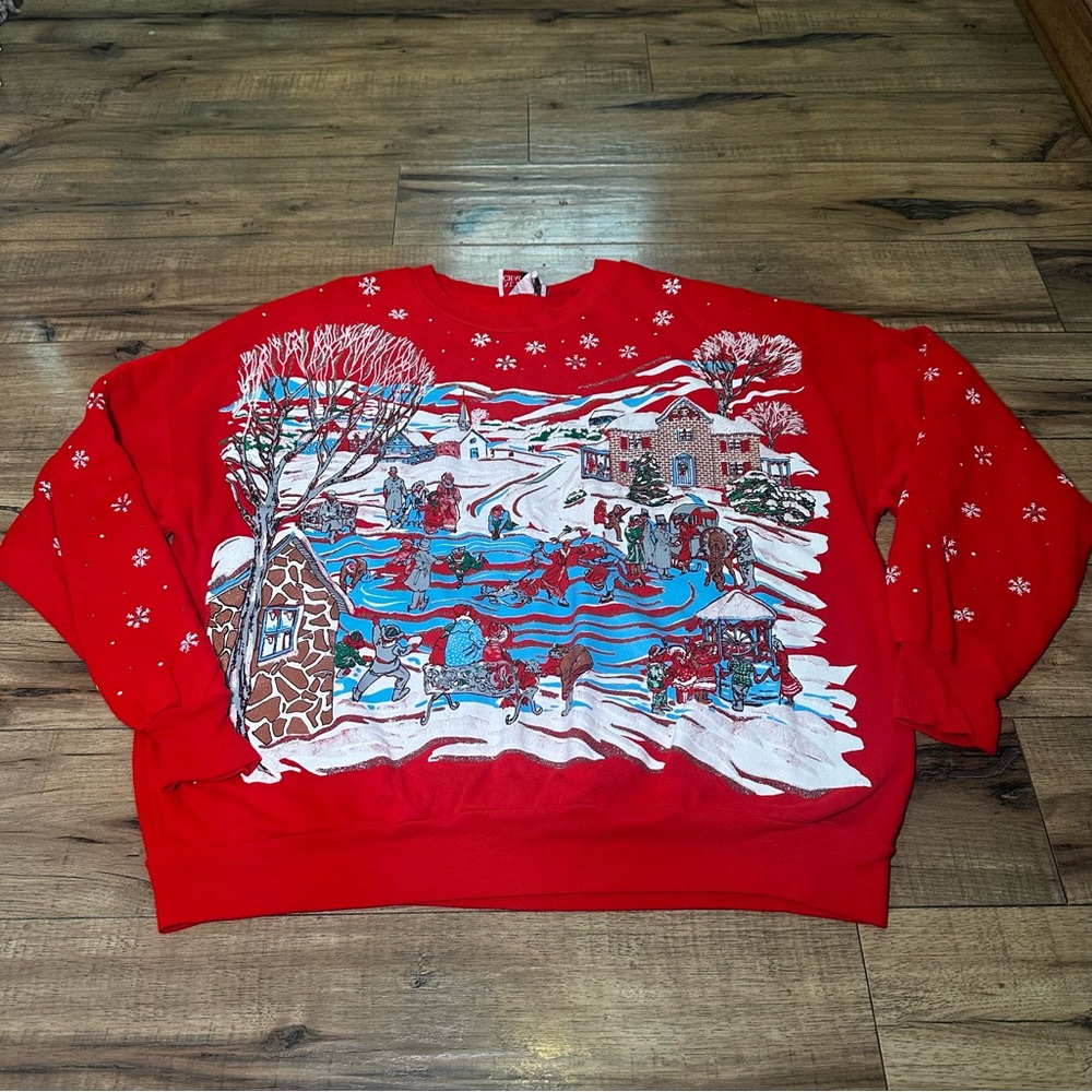 Vintage Christmas Red Winter Scene Womens Sweater size L